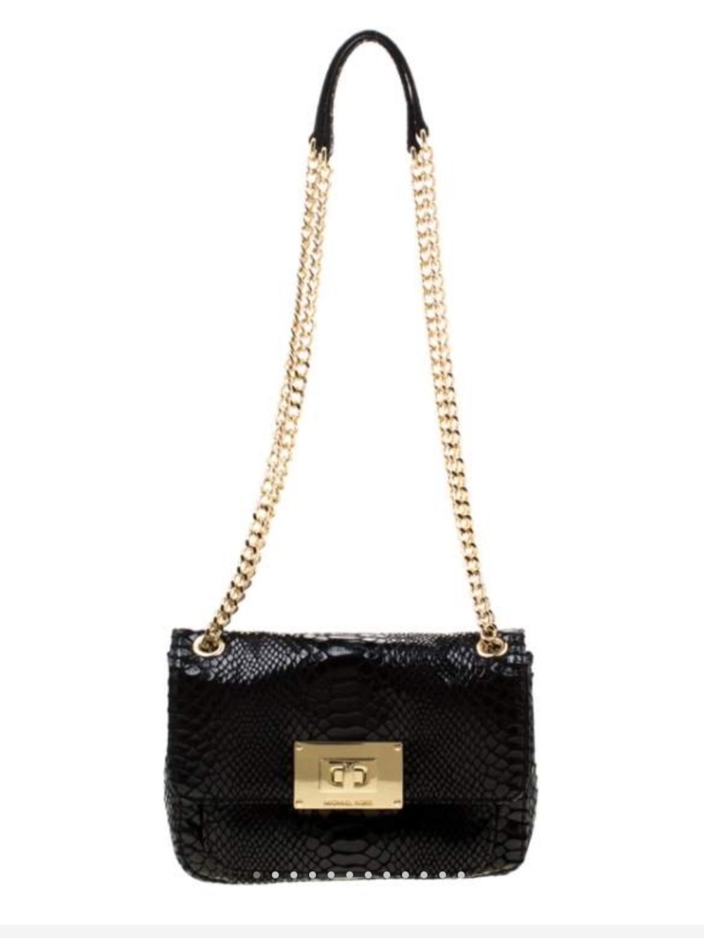 Michael Kors Black Patent Python Crossbody with Gold Chain